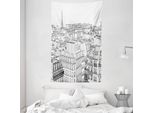 Abakuhaus Paris Arazzo E Copriletto, Tetti Di Parigi E Torre Eiffel In Morbido Tessuto Microfibra Lavabile Senza Scolorimento Stampa Digitale, 140 X 230 Cm, Bianco E Nero