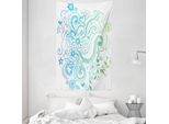 Abakuhaus Arazzo Floreale E Copriletto, Ombre Fiori Fugaci In Morbido Tessuto Microfibra Lavabile Senza Scolorimento Stampa Digitale, 140 X 230 Cm, Turchese Bianco
