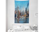 Abakuhaus New York Arazzo E Copriletto, Skyline Urbano In Morbido Tessuto Microfibra Lavabile Senza Scolorimento Stampa Digitale, 140 X 230 Cm, Blu Grigio
