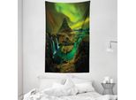 Abakuhaus Arazzo E Copriletto Paesaggistico, Waterfall Creek In Morbido Tessuto Microfibra Lavabile Senza Scolorimento Stampa Digitale, 140 X 230 Cm, Verde Oliva