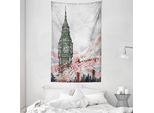 Abakuhaus London Arazzo E Copriletto, Vintage Big Ben London In Morbido Tessuto Microfibra Lavabile Senza Scolorimento Stampa Digitale, 140 X 230 Cm, Grigio
