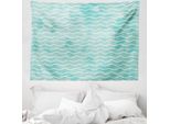 Abakuhaus Arazzo Nautico, Motivo Onde Dell'oceano In Morbido Tessuto In Microfibra Lavabile Senza Scolorimento Stampa Digitale, 150 X 110 Cm, Turchese Bianco