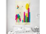 Abakuhaus Arazzo Colorato E Copriletto, Veduta Della Città In Morbido Tessuto Microfibra Lavabile Senza Scolorimento Stampa Digitale, 140 X 230 Cm, Multicolore