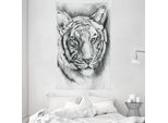 Abakuhaus Arazzo E Copriletto, Grigio Lion Head In Morbido Tessuto Microfibra Lavabile Senza Scolorimento Stampa Digitale, 140 X 230 Cm, Grigio Chiaro Bianco