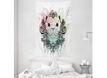 Abakuhaus Arazzo E Copriletto Con Animali, Bulldog Francese Fiori In Morbido Tessuto Microfibra Lavabile Senza Scolorimento Stampa Digitale, 140 X 230 Cm, Verde Chiaro Rosa Pallido