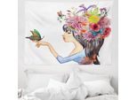 Abakuhaus Arazzo Colorato, Donna Dai Capelli Lunghi In Morbido Tessuto Microfibra Lavabile Senza Scolorimento Stampa Digitale, 150 X 110 Cm, Multicolore