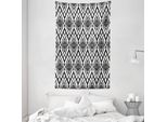 Abakuhaus Arazzo Tribale E Copriletto, Forme Bohemiche Diagonali In Morbido Tessuto Microfibra Lavabile Senza Scolorimento, Stampa Digitale, 140 X 230 Cm, Bianco E Nero
