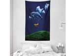 Abakuhaus Arazzo E Copriletto Wal, Nostalgic Airship Mystic In Morbido Tessuto Microfibra Lavabile Senza Scolorimento Stampa Digitale, 140 X 230 Cm, Verde Felce Blu Navy