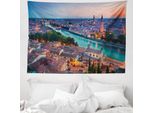 Abakuhaus Italia Arazzo, Verona Italia Blue Hour In Morbido Tessuto Microfibra Lavabile Senza Scolorimento Stampa Digitale, 150 X 110 Cm, Verde Acquamarina Corallo