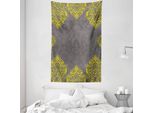 Abakuhaus Arazzo E Copriletto Vittoriano, Giallo Grigio Con Motivi Floreali In Morbido Tessuto Microfibra Lavabile Senza Scolorimento, Stampa Digitale, 140 X 230 Cm, Grigio Giallo