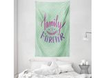 Abakuhaus Arazzo E Copriletto Retrò, Pois Famiglia Parole In Morbido Tessuto Microfibra Lavabile Senza Scolorimento Stampa Digitale, 140 X 230 Cm, Viola Viola Menta Verde