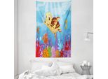 Abakuhaus Kids Arazzo E Copriletto, Tartaruga E Pesciolini In Morbido Tessuto Microfibra Lavabile Senza Scolorimento Stampa Digitale, 140 X 230 Cm, Multicolore