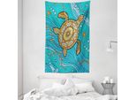 Abakuhaus Arazzo E Copriletto Tartaruga, Doodle Acqua In Morbido Tessuto Microfibra Lavabile Senza Scolorimento Stampa Digitale, 140 X 230 Cm, Turchese