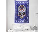 Abakuhaus Arazzo E Copriletto Con Teschi Di Zucchero, Scary Floral Gothic In Morbido Tessuto Microfibra Lavabile Senza Scolorimento, Stampa Digitale, 140 X 230 Cm, Multicolore