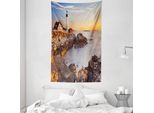 Abakuhaus Stati Uniti Arazzo E Copriletto, Cape Elizabeth In Morbido Tessuto Microfibra Lavabile Senza Scolorimento Stampa Digitale, 140 X 230 Cm, Azzurro Chiaro Tan