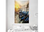 Abakuhaus Venezia Arazzo E Copriletto, Linea Di Gondole Sull'acqua In Morbido Tessuto In Microfibra Lavabile Senza Scolorimento Stampa Digitale, 140 X 230 Cm, Blu Giallo