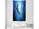 Abakuhaus Arazzo E Copriletto Hai, Pesci Che Nuotano Nell'oceano In Morbido Tessuto Microfibra Lavabile Senza Scolorimento, Stampa Digitale, 140 X 230 Cm, Blu Reale