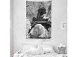 Abakuhaus Arazzo E Copriletto Bianco E Nero, Torre Eiffel In Morbido Tessuto Microfibra Lavabile Senza Scolorimento Stampa Digitale, 140 X 230 Cm, Blu Grigio