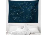 Abakuhaus Arazzo Con Costellazioni, Mappa Stellare In Morbido Tessuto Microfibra Lavabile Senza Scolorimento, Stampa Digitale, 150 X 110 Cm, Blu Scuro, Giallo, Bianco