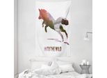 Abakuhaus Arazzo E Copriletto Con Volpe, Jumping Fox Foresta Selvaggia In Morbido Tessuto Microfibra Lavabile Senza Scolorimento Stampa Digitale, 140 X 230 Cm, Lavanda Marrone Rosso Corallo