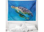 Abakuhaus Arazzo Tartaruga, Pesci Che Nuotano Nell'oceano In Morbido Tessuto Microfibra Lavabile Senza Scolorimento, Stampa Digitale, 150 X 110 Cm, Blu Giallo Marrone