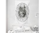 Abakuhaus Arazzo E Copriletto Tiger, Foglie Feline Monocromatiche In Morbido Tessuto Microfibra Lavabile Senza Scolorimento, Stampa Digitale, 140 X 230 Cm, Bianco Nero