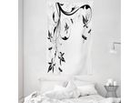 Abakuhaus Arazzo E Copriletto Libelle, Foglie Damascate In Morbido Tessuto Microfibra Lavabile Senza Scolorimento Stampa Digitale, 140 X 230 Cm, Grigio Chiaro Bianco Nero