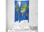 Abakuhaus Tappeto Da Parete E Copriletto, Continenti Vegetazione In Morbido Tessuto Microfibra Lavabile Senza Scolorimento Stampa Digitale, 140 X 230 Cm, Verde Bianco Blu