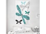 Abakuhaus Arazzo E Copriletto Libelle, Damasco Elaborato In Morbido Tessuto Microfibra Lavabile Senza Scolorimento, Stampa Digitale, 140 X 230 Cm, Nero E Verde Acqua