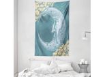 Abakuhaus Arazzo E Copriletto Luna, Luna Crescente Vintage In Morbido Tessuto Microfibra Lavabile Senza Scolorimento Stampa Digitale, 140 X 230 Cm, Blu-Grigio Senape