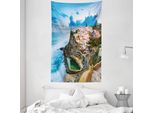 Abakuhaus Arazzo E Copriletto Mediterraneo, Città Portoghese In Morbido Tessuto Microfibra Lavabile Senza Scolorimento Stampa Digitale, 140 X 230 Cm, Multicolore