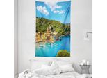 Abakuhaus Italia Arazzo E Copriletto, Vista Panoramica Di Portofino Morbido Tessuto In Microfibra Lavabile Senza Scolorimento Stampa Digitale, 140 X 230 Cm, Verde Blu Giallo