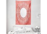 Abakuhaus Arazzo E Copriletto Color Pesca, Design Pizzo Nuziale Morbido Tessuto In Microfibra Lavabile Senza Scolorimento Stampa Digitale, 140 X 230 Cm, Bianco Corallo
