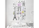 Abakuhaus Arazzo E Copriletto Gekritzel, Torre Eiffel Beret Taxi In Morbido Tessuto Microfibra Lavabile Senza Scolorimento Stampa Digitale, 140 X 230 Cm, Multicolore