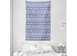 Abakuhaus Arazzo E Copriletto Blu Navy, Ikat Vintage In Morbido Tessuto Microfibra Lavabile Senza Scolorimento, Stampa Digitale, 140 X 230 Cm, Blu Bianco