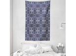Abakuhaus Arazzo E Copriletto Marocchino, Squares Azulejos In Morbido Tessuto Microfibra Lavabile Senza Scolorimento Stampa Digitale, 140 X 230 Cm, Blu Navy Beige