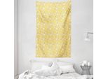 Abakuhaus Arazzo E Copriletto Giallo, Cuori E Fiori Doodle In Morbido Tessuto Microfibra Lavabile Senza Scolorimento, Stampa Digitale, 140 X 230 Cm, Multicolore