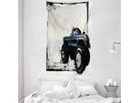 Abakuhaus Tappeto Da Parete E Copriletto, Monster Pickup In Tessuto Microfibra Morbido Lavabile Senza Scolorimento Stampa Digitale, 140 X 230 Cm, Avorio Blu Nero