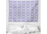 Abakuhaus Arazzo Azulejo, Piastrella Portoghese In Morbido Tessuto Microfibra Lavabile Senza Scolorimento, Stampa Digitale, 150 X 110 Cm, Viola Blu Blu Grigio