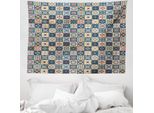Abakuhaus Arazzo Marocchino, Motivo Piastrelle Portoghesi In Morbido Tessuto Microfibra Lavabile Senza Scolorimento Stampa Digitale, 150 X 110 Cm, Blu Scuro Giallo Rosso