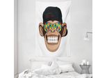 Abakuhaus Arazzo E Copriletto Con Scimmia, Simpatico Animale Hipster In Morbido Tessuto Microfibra Lavabile Senza Scolorimento, Stampa Digitale, 140 X 230 Cm, Multicolore