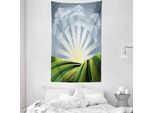 Abakuhaus Arazzo E Copriletto Psichedelico, Vintage Pastoral In Morbido Tessuto Microfibra Lavabile Senza Scolorimento Stampa Digitale, 140 X 230 Cm, Giallo Pallido Verde