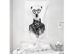Abakuhaus Arazzo E Copriletto Bianco E Nero, Orso Sketch In Morbido Tessuto Microfibra Lavabile Senza Scolorimento Stampa Digitale, 140 X 230 Cm, Nero Bianco Grigio