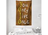Abakuhaus Yolo Arazzo E Copriletto, Legno Rustico Tavola Parole In Morbido Tessuto Microfibra Lavabile Senza Scolorimento Stampa Digitale, 140 X 230 Cm, Giallo Bianco Marrone