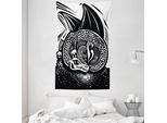 Abakuhaus Arazzo E Copriletto Con Motivo Draghi, Arrotolato Schizzo Di Draghi In Morbido Tessuto Microfibra Lavabile Senza Scolorimento Stampa Digitale, 140 X 230 Cm, Bianco E Nero