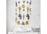 Abakuhaus Arazzo E Copriletto Circus, Animali Del Circo Doodle In Morbido Tessuto Microfibra Lavabile Senza Scolorimento, Stampa Digitale, 140 X 230 Cm, Multicolore