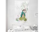 Abakuhaus Arazzo Cinese E Copriletto, Donna Con Strumento Musicale In Morbido Tessuto Microfibra Lavabile Senza Scolorimento, Stampa Digitale, 140 X 230 Cm, Multicolore