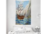 Abakuhaus Arazzo E Copriletto Vintage Con Motivo Barca, Vela, In Morbido Tessuto Microfibra Lavabile Senza Scolorimento, Stampa Digitale, 140 X 230 Cm, Multicolore