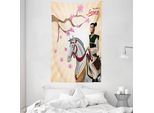 Abakuhaus Arazzo E Copriletto Samurai, Uomo Medievale A Cavallo In Morbido Tessuto Microfibra Lavabile Senza Scolorimento Stampa Digitale, 140 X 230 Cm, Multicolore