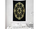 Abakuhaus Arazzo E Copriletto Giallo Damascato, Cornice In Morbido Tessuto Microfibra Lavabile Senza Scolorimento, Stampa Digitale, 140 X 230 Cm, Giallo Pallido E Nero